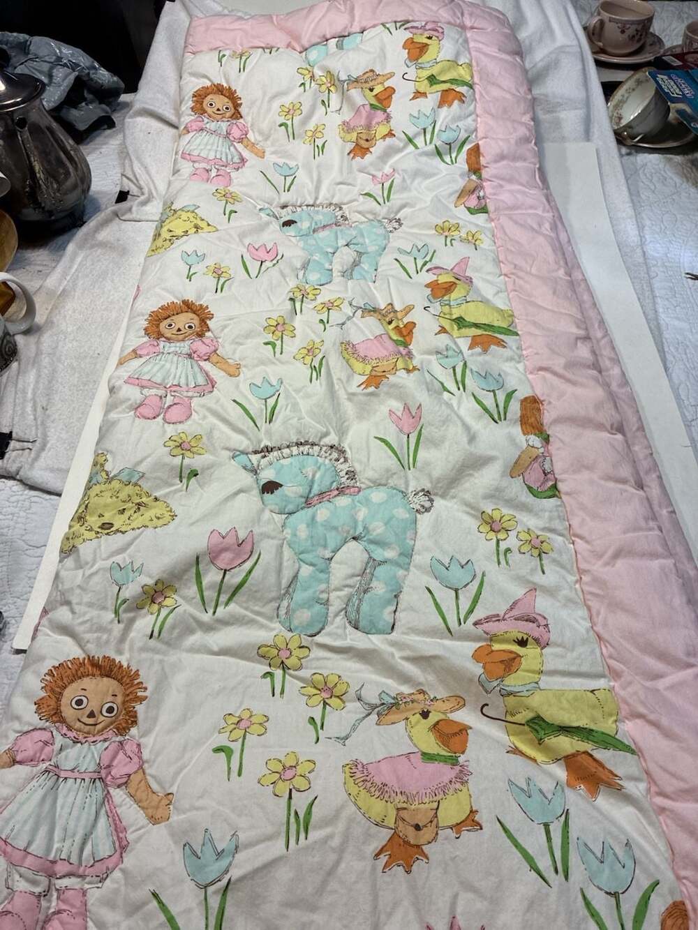 DuPont Vintage Dacron Filling Baby Quilt Pink Blue Nursery Rhyme Dolls